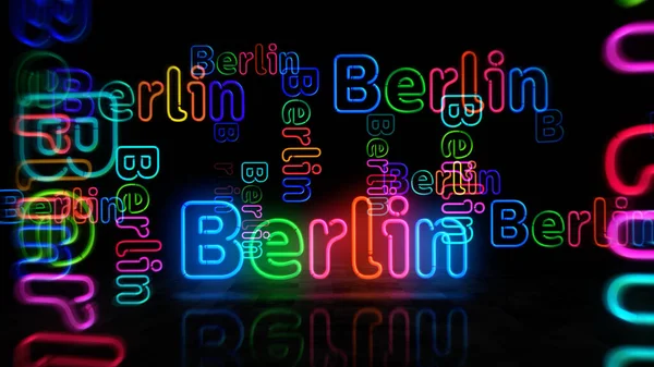 Berliner Symbolneonsymbol Glühbirnen Mit Romantischem Ortsschild Abstraktes Konzept Illustration — Stockfoto