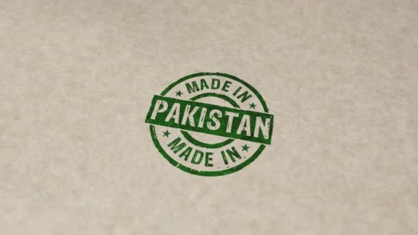 在巴基斯坦制造的邮票和手工冲压冲击动画 制造业和生产国家3D渲染概念 — 图库视频影像