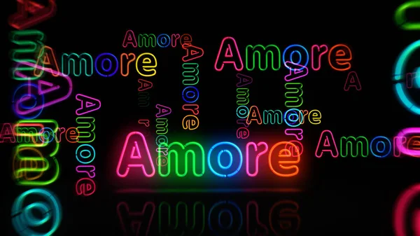 Amore Simbol Dragoste Neon Simbol Becuri Culoare Deschisă Semn Romantic — Fotografie, imagine de stoc