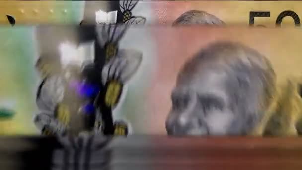 用澳元钞票进行计数的机器 银行和金融 抽象概念漏洞和无缝动画 Aud货币快速周转 — 图库视频影像