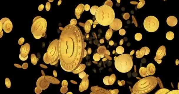 Dogecoin Wow Criptomoneda Vuelo Bucle Entre Monedas Oro Fondo Abstracto — Vídeos de Stock