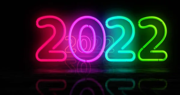 2022 Year Symbol Neon Symbol Light Color Bulbs Abstract Concept — Stock Photo, Image