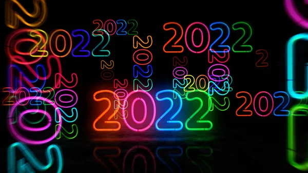 2022 Anno Simbolo Neon Simbolo Lampadine Colori Concetto Astratto Illustrazione — Foto Stock