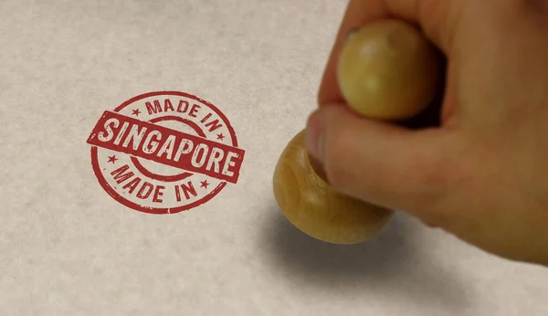 Виробляється Сінгапурі Марці Штампує Руку Фабрика Виробництво Виробництво Країни Концепції — стокове фото