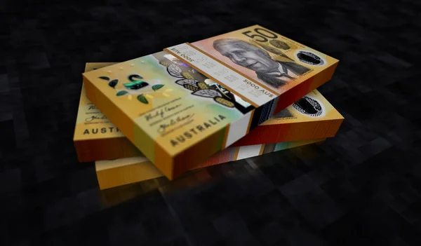 オーストラリアドルのお金パック3Dイラスト Aud銀行券バンドルスタック 経済危機 ビジネスの成功 オーストラリアの債務の概念 — ストック写真