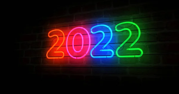 2022 Yılının Neon Sembolü Renkli Ampuller Soyut Konsept Illüstrasyon — Stok fotoğraf