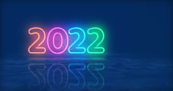 2022 Symbol Neon Symbol Glödlampor Abstrakt Koncept Flyger Genom Tunneln — Stockvideo