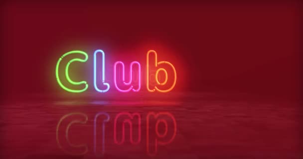 俱乐部的象征霓虹灯符号 带有复古符号的浅色灯泡 概念3D在隧道动画中的飞行 — 图库视频影像