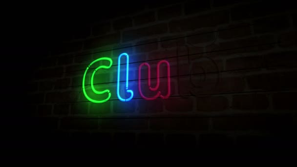 Clube Neon Parede Tijolos Lâmpadas Cor Clara Com Sinal Retro — Vídeo de Stock