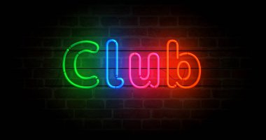 Neon kulüp sembolü. Retro şehir işaretli renkli ampuller. Soyut konsept 3d illüstrasyon.