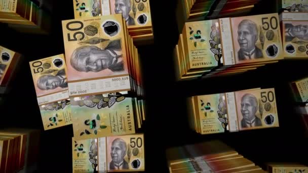 Paquete Dinero Del Dólar Australiano Vuelo Sobre Billetes Aud Apila — Vídeo de stock