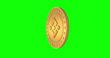 Binance BNB kripto para birimi yeşil ekran döngüsü üzerinde altın madeni parayı izole etti. Dönen altın metal döngüsü soyut kavram. 3B döngü kusursuz canlandırma.