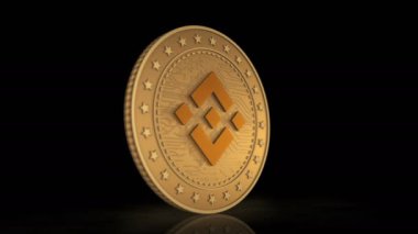 Binance BNB şifreleme 3D altın para. Alış-veriş ve engelleme teknolojisinin animasyonunun altın metal kavramını döndür.