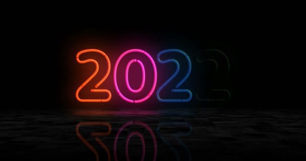 2022 Symbol Neon Glödande Symbol Tecken Glödlampor Abstrakt Begrepp Animation — Stockvideo