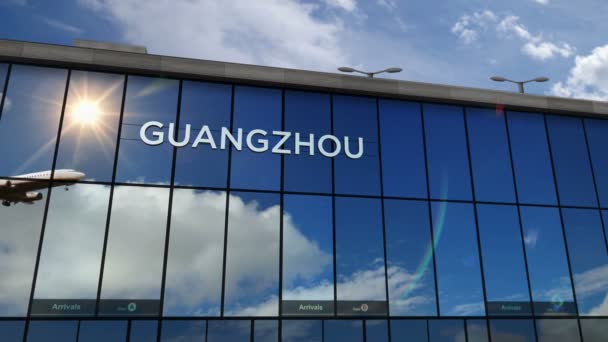 Guangzhou Çin Iniş Yapan Bir Jet Uçağı Boyutlu Animasyon Yapıyor — Stok video