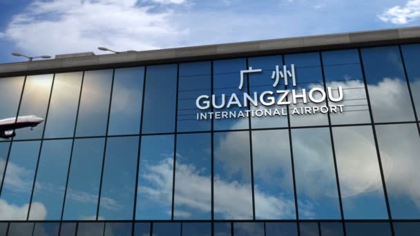 Aviones Reacción Aterrizando Guangzhou China Animación Renderizado Llegada Ciudad Con — Vídeos de Stock