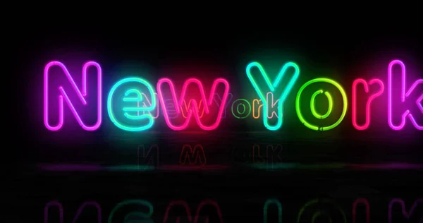 New York Symbol Neon Symbol Glühbirnen Mit Romantischem Ortsschild Abstraktes — Stockfoto