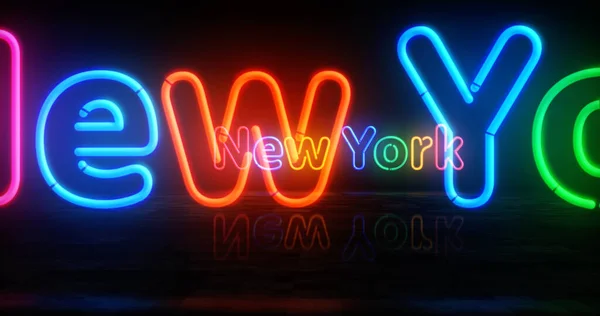 Símbolo Neón Nueva York Bombillas Color Claro Con Signo Romántico —  Fotos de Stock