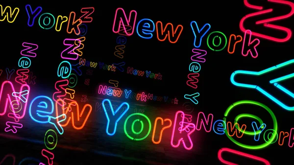 Símbolo Neón Nueva York Bombillas Color Claro Con Signo Romántico —  Fotos de Stock