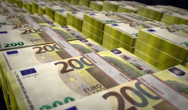 ユーロマネーパック3Dイラスト 200ユーロ紙幣バンドルスタック 経済危機 ビジネスの成功 負債の概念 欧州連合次世代プログラム — ストック写真