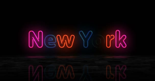 New York Symbol Neon Glowing Symbol Light Color Bulbs City — Stock Video