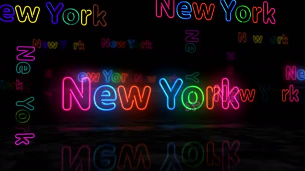 New York Symbol Neon Glödande Symbol Glödlampor Med Stadsklubb Tecken — Stockvideo