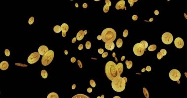 Stellar, XLM kripto altın madeni para düşüyor. Döndürülebilir dijital arkaplan. İşlem ve engelleme teknolojisinin 3 boyutlu kusursuz döngü kavramı. Dönen altın yağmur soyut animasyon döngüsü.