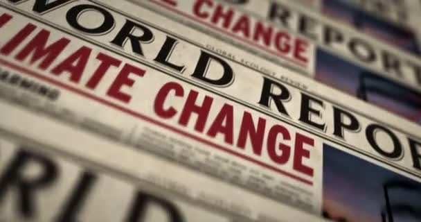 Wereldverslag Klimaatverandering Opwarming Van Aarde Ecologie Milieucrisis Dagelijks Kranten Drukken — Stockvideo