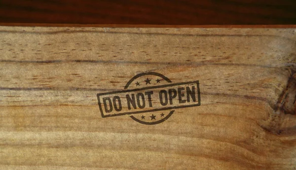 Nie Otwierać Znaczka Wydrukowanego Drewnianym Pudełku Tajne Poufne Pudełko Prywatność — Zdjęcie stockowe