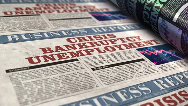 Crisis Faillissement Werkloosheid Zakelijk Nieuws Dagblad Druk Vintage Papieren Media — Stockfoto