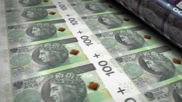 Polskie Złote Banknoty Drukujące Rolki Papier Druk Banknotu Pętli Bezproblemowe — Wideo stockowe