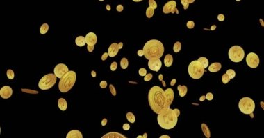 Neo, altpara kripto altın madeni para düşüyor. Döndürülebilir dijital arkaplan. İşlem ve engelleme teknolojisinin 3 boyutlu kusursuz döngü kavramı. Dönen altın yağmur soyut animasyon döngüsü.