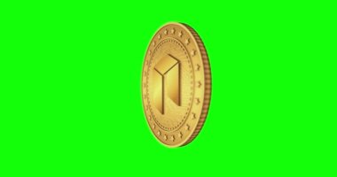 Neo altcoin kripto para birimi yeşil ekran döngüsü üzerinde altın madeni parayı izole etti. Dönen altın metal döngüsü soyut kavram. 3B döngü kusursuz canlandırma.