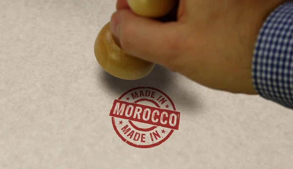 Виробляється Марокко Марці Штампує Руку Фабрика Виробництво Виробництво Країни Концепції — стокове фото