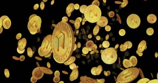 Neo Altcoin Criptomoneda Vuelo Bucle Entre Monedas Oro Fondo Abstracto — Vídeos de Stock