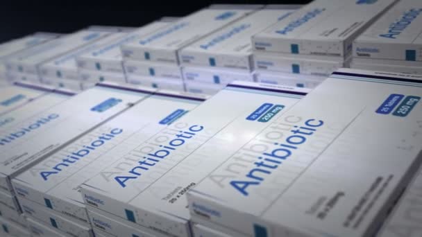 Produktionslinie Für Antibiotika Packungen Medikamentenfabrik Für Medizinische Therapie Abstraktes Konzept — Stockvideo