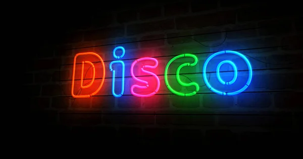 Disco Symbol Neon Symbol Ljus Färg Lampor Med Retro Nattliv — Stockfoto