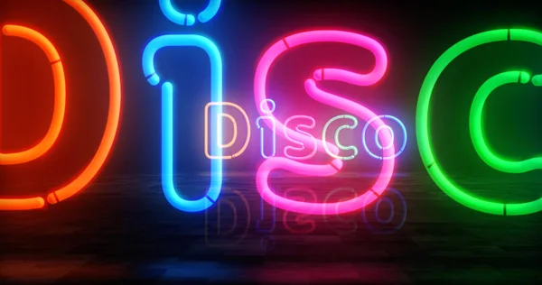 Disco Szimbólum Neon Szimbólum Világos Színű Izzók Retro Éjszakai Élet — Stock Fotó