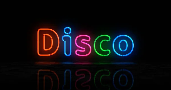 Disco Symbol Neon Symbol Ljus Färg Lampor Med Retro Nattliv — Stockfoto