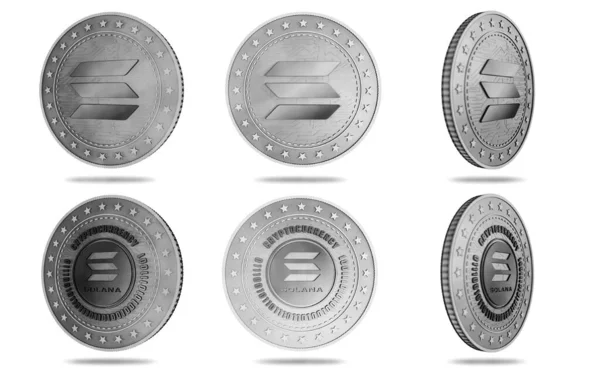 ソラナアルトコイン暗号通貨シンボルは 緑の画面の背景に金のコインを隔離しました 抽象概念図 — ストック写真