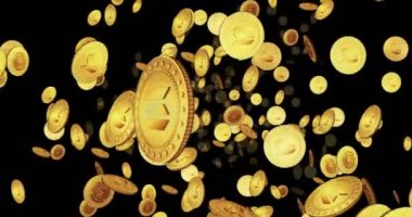 Solana Altcoin şifreleme. Altın sikkeler arasında döngülü bir uçuş. Döngüsel soyut arkaplan. İşlem ve engelleme teknolojisi 3B kusursuz döngü kavramı.