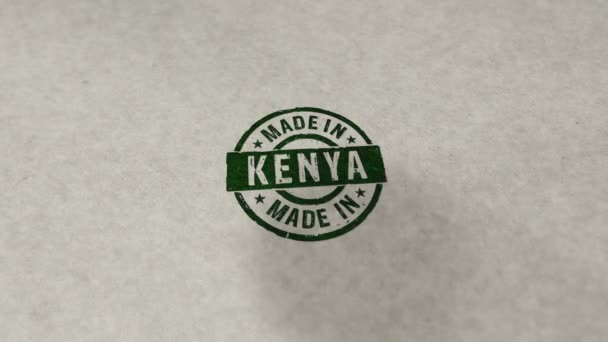 在肯尼亚制造的邮票易碎无缝动画 手印冲击 制造业和生产国家3D渲染循环概念 — 图库视频影像