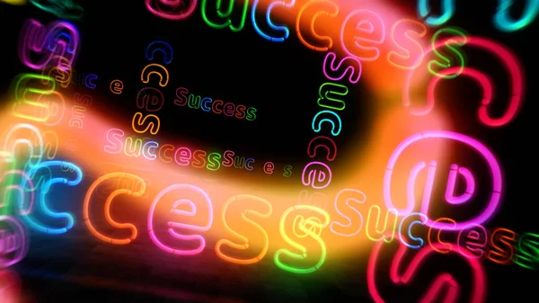 Framgångssymbol Neon Symbol Ljus Färg Lampor Med Retro Nattliv Stad — Stockfoto