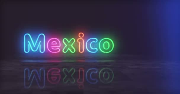 Mexiko Symbol Neon Symbol Glühbirnen Mit City Clubschild Abstraktes Nahtloses — Stockvideo