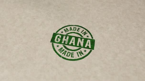 Hecho Ghana Sello Estampado Mano Animación Impacto Fábrica Fabricación Producción — Vídeos de Stock