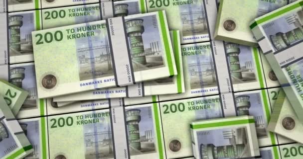 Duńskie Banknoty Koronowe Animacja Widok Bliskiej Odległości Pakiety Pieniędzy Dkk — Wideo stockowe