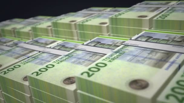 デンマークのクローナ銀行券バンドルの成長ループ 金の山だ デンマークの現金パック ビジネス 金融の概念 ループ可能なシームレス3Dアニメーション — ストック動画