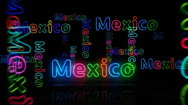 México Símbolo Neón Símbolo Bombillas Color Claro Con Letrero Fiesta — Foto de Stock
