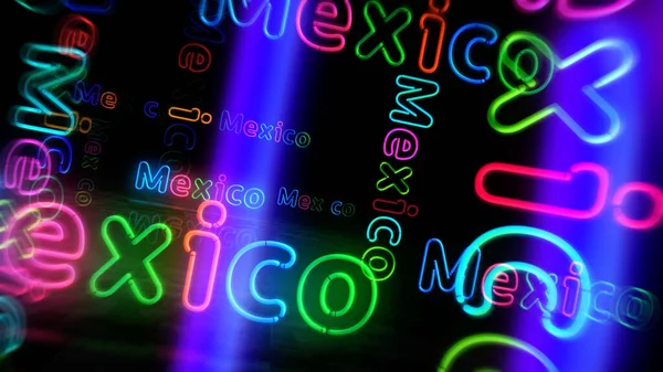 Symbole Mexique Symbole Néon Ampoules Couleur Avec Panneau Fête Ville — Photo