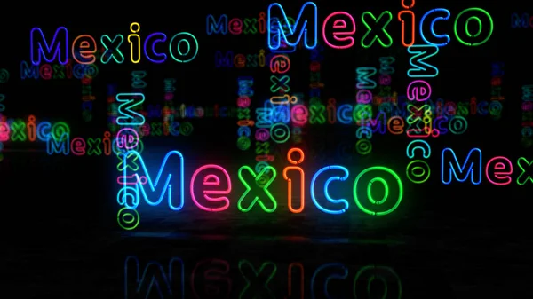 Símbolo Néon México Lâmpadas Cor Clara Com Sinal Festa Cidade — Fotografia de Stock